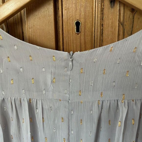 NWT The Impeccable Pig Small V-Neck Dress Metallic Silver Gold‎ Dash Long Sleeve - Picture 11 of 12